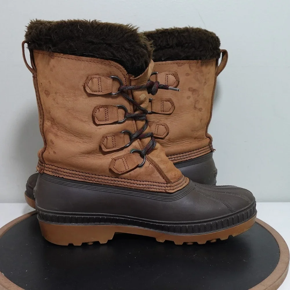 VTG Sorel Badger‎ Boots Men 8 Brown Leather Rubber Waterproof Winter Snow Lined